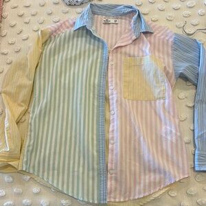 Hollister patch work striped button down shirt